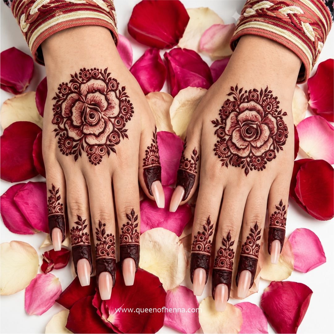 Mandala Henna Hand Stencil (QH20) result img 1 - queen of henna