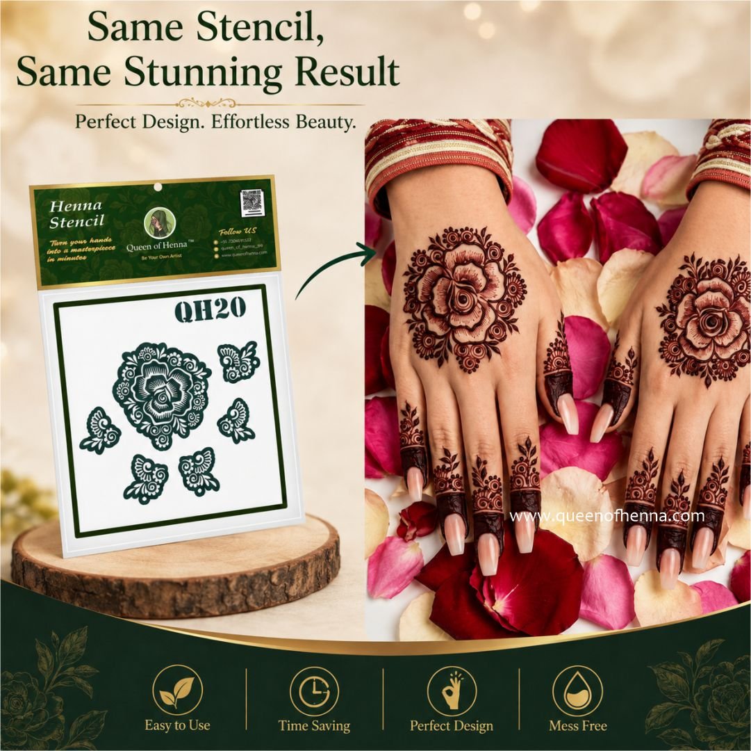 Mandala Henna Hand Stencil (QH20) result img 3 - queen of henna