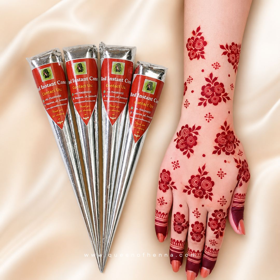 Red Instant Henna Cone with result- img13- queenofhenna.com