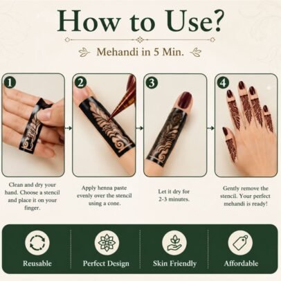 Large Finger Mehndi Sticker - how to use img3- queen of henna