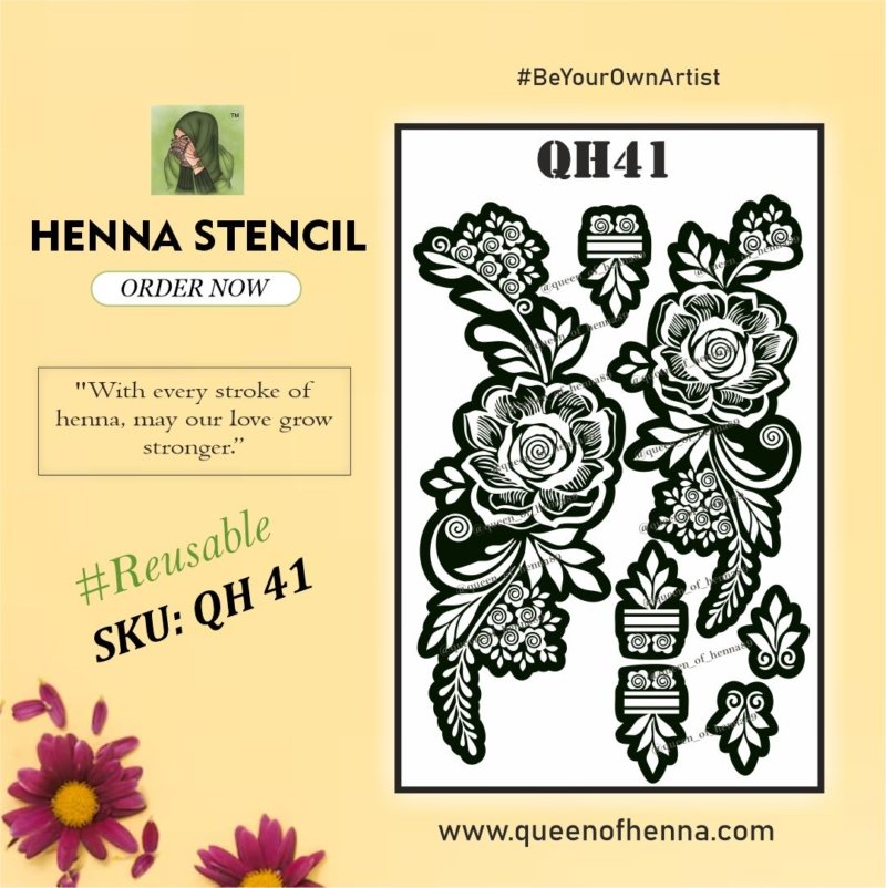 Reusable Large Bridal Henna Stencil (QH 41) img 1- queenofhenna.com