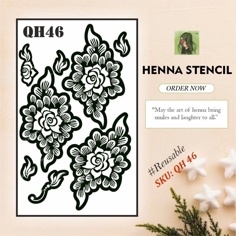 Reusable Large Hand Henna Stencil (QH 46) img 1- queenofhenna.com