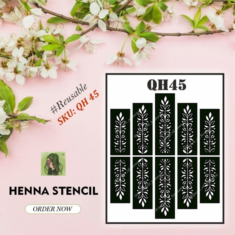 Reusable Large and Medium Finger Henna Stencil (QH 45) img 1- queenofhenna.com