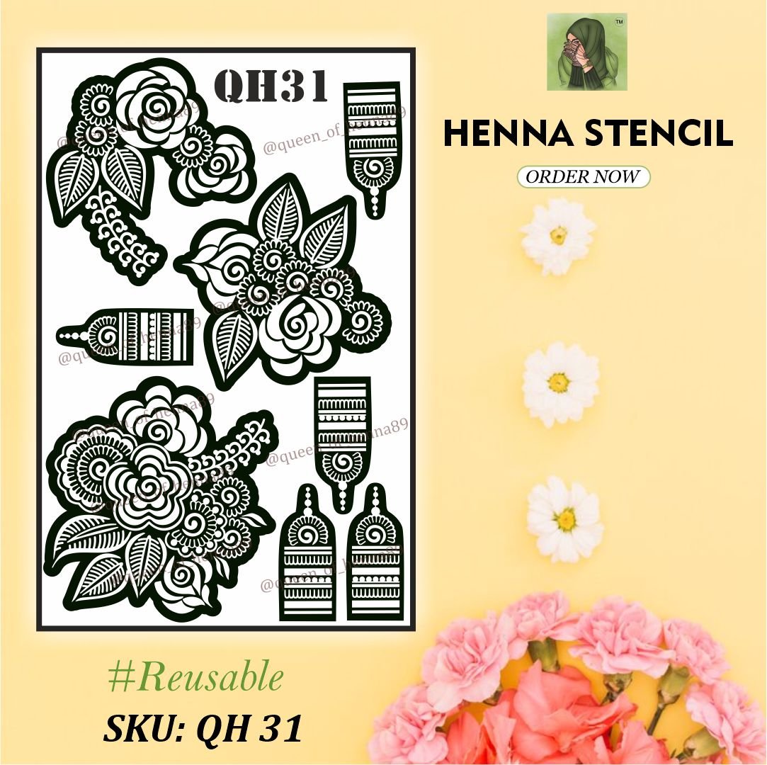 Reusable Large Henna Stencil (QH 31) | Beautiful Bridal Mehndi Sticker