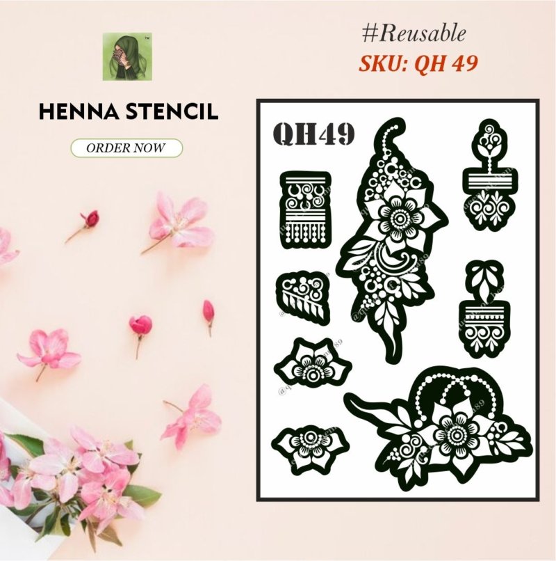 Reusable Medium Hand Henna Stencil (QH 49) img 1- queenofhenna.com