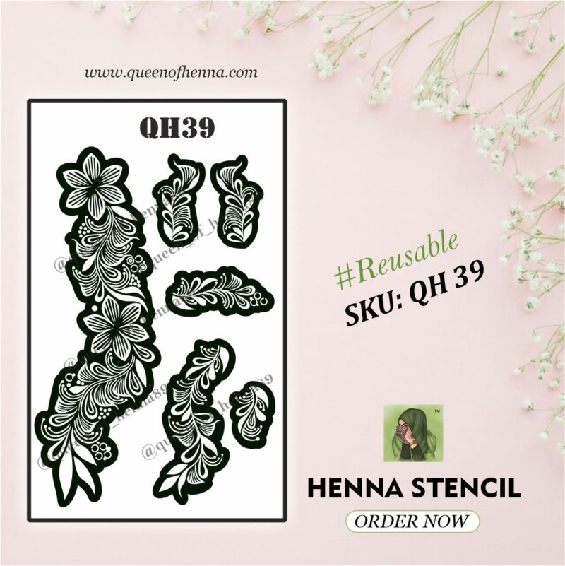 Reusable Medium Henna Stencil (QH 39) img 1- queenofhenna.com