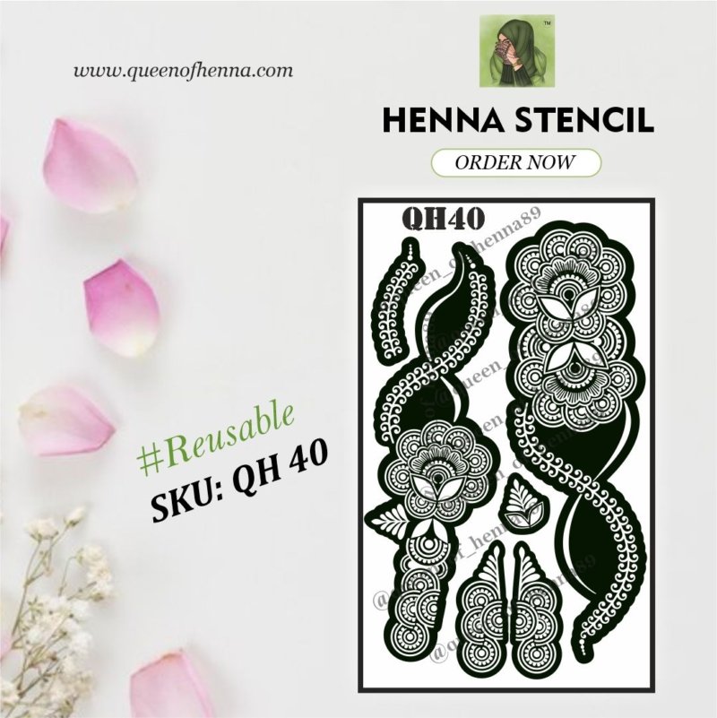 Reusable Medium Henna Stencil (QH 40) img 2- queenofhenna.com