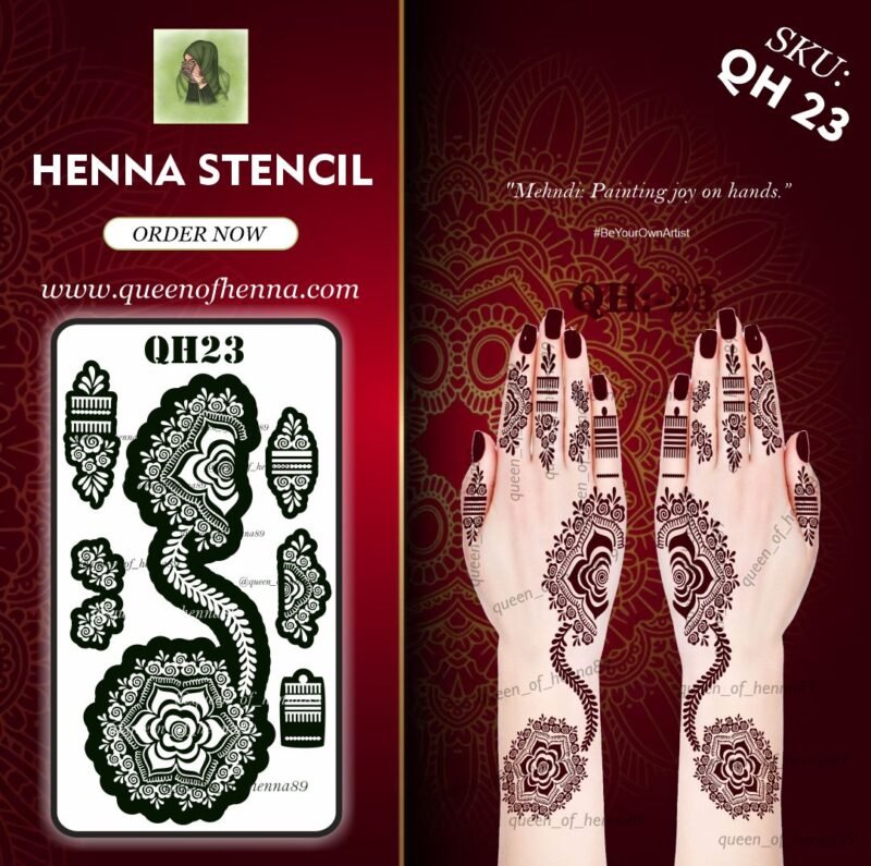 Reusable Medium Henna Stencil (QH23) img 1- queenofhenna.com