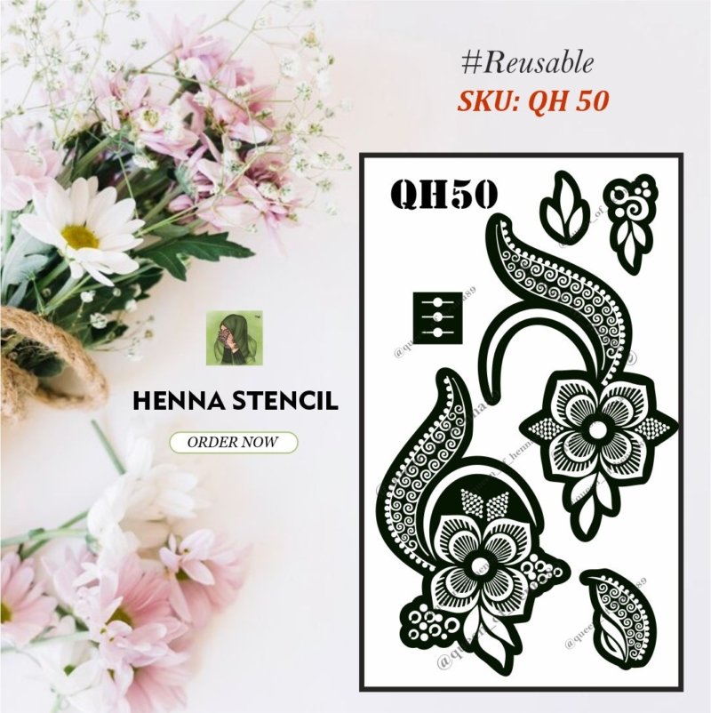 Reusable Medium Leg Henna Stencil (QH 50) img 1- queenofhenna.com