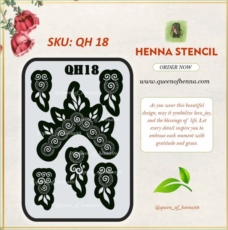 Reusable Small Henna Stencil (QH18) img 1- queenofhenna