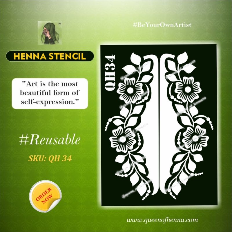 Reusable Small Leg Henna Stencil (QH 34) img 1- queenofhenna.com