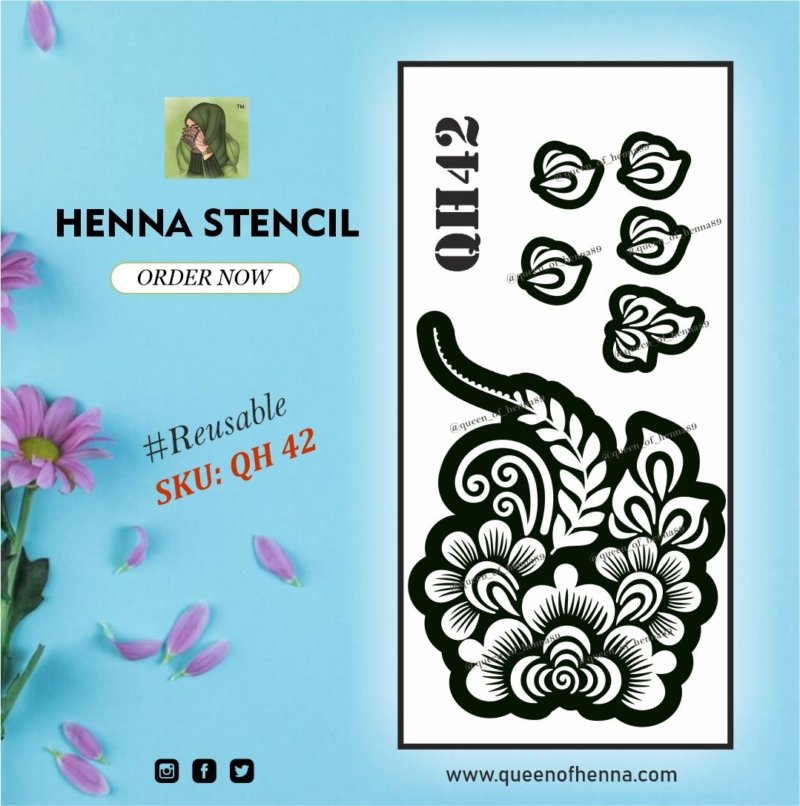 Reusable Small Leg Henna Stencil (QH 42) img 1- queenofhenna.com