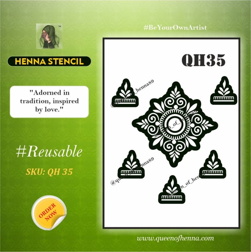 Reusable Small-Mandala Henna Stencil (QH 35) img 1- queenofhenna.com