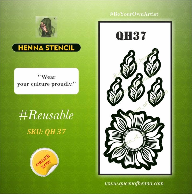 Reusable Small-Mandala Henna Stencil (QH 37) img 2- queenofhenna.com