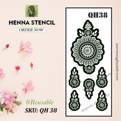 Reusable Small-Mandala Henna Stencil (QH 38) img 1- queenofhenna.com