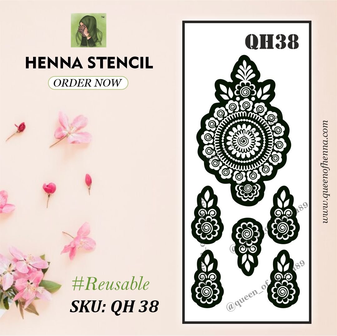 Reusable Small Hand Henna Stencil (QH 38) | Mandala Mehndi Sticker/Tattoo