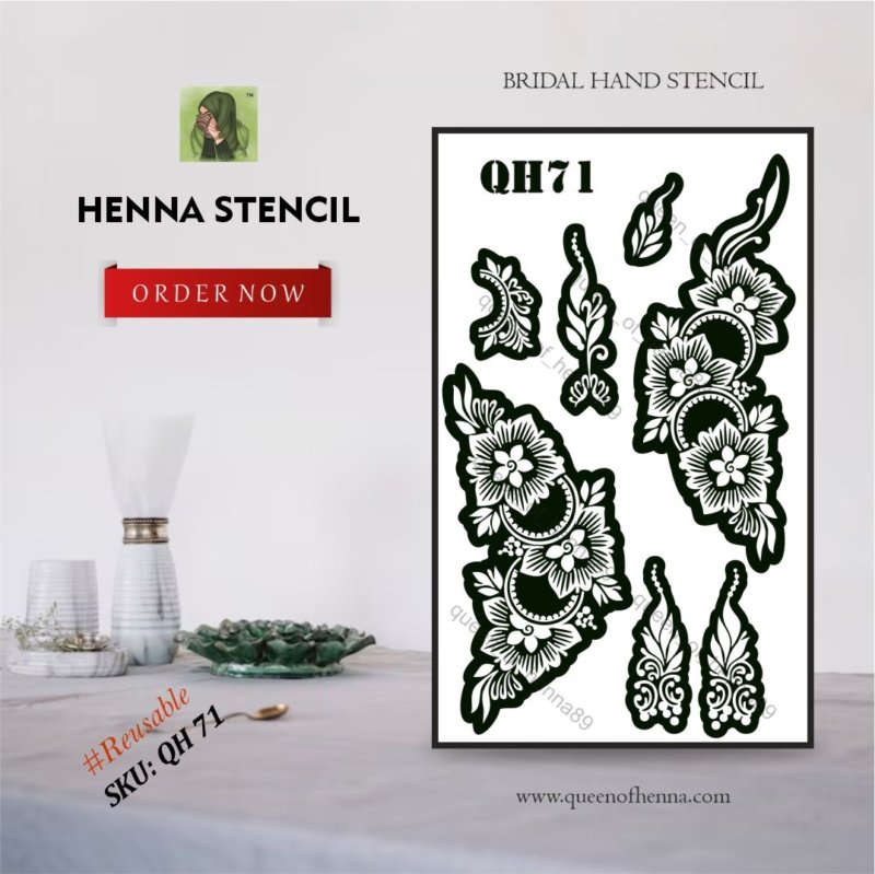 Reusable Large Hand Henna Stencil (Bridal) (QH71) img1- queenofhenna.com