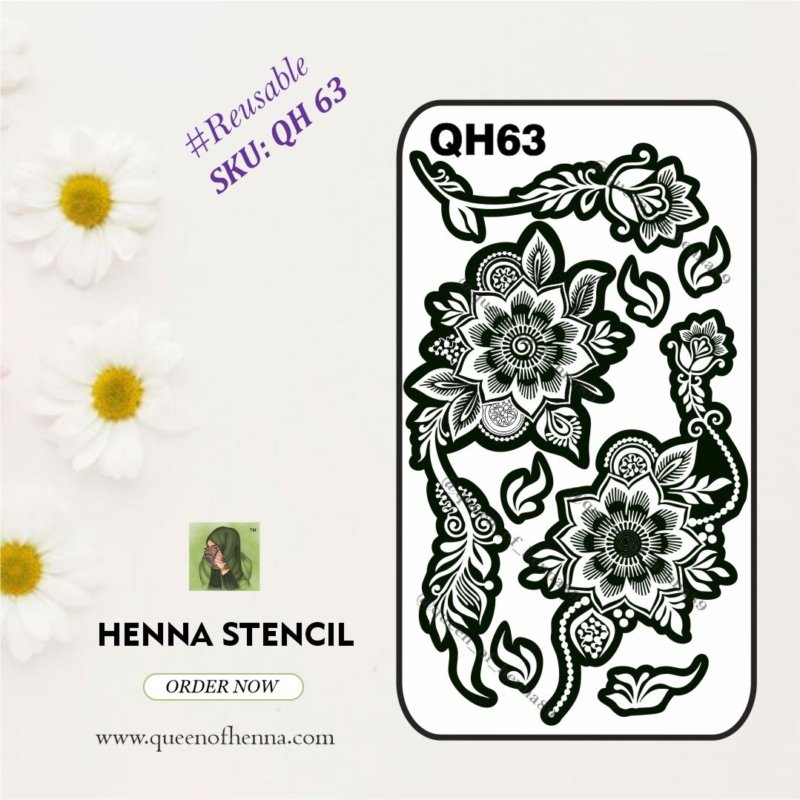 Reusable Medium Hand Henna Stencil (QH 63) img 1- queenofhenna.com