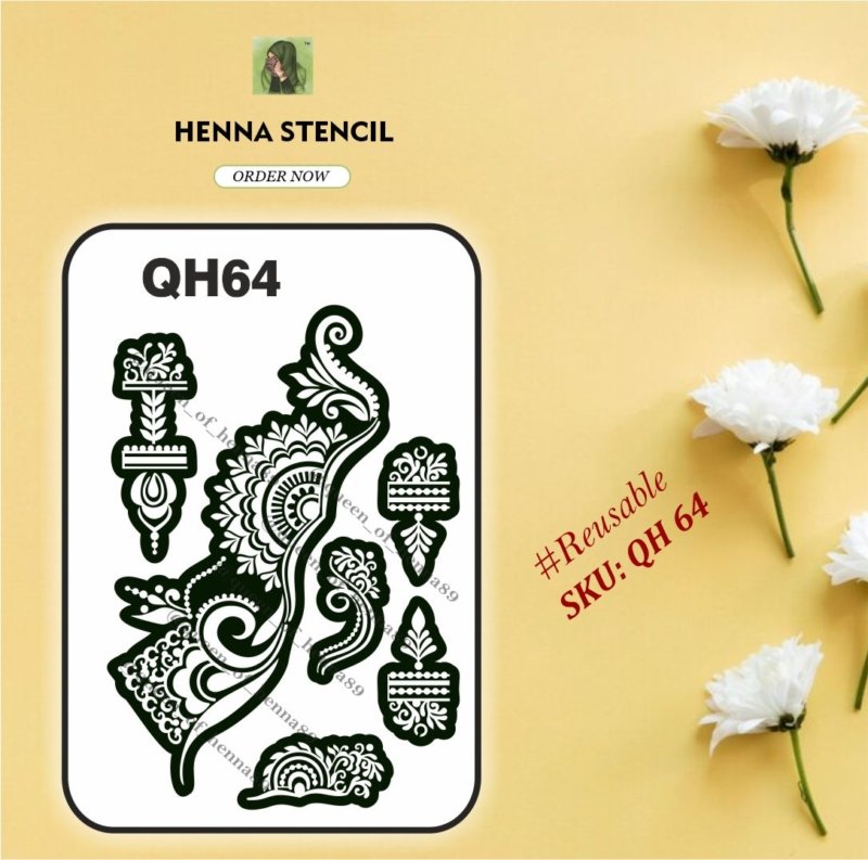 Reusable Medium Hand Henna Stencil (QH 64) img 1- queenofhenna.com