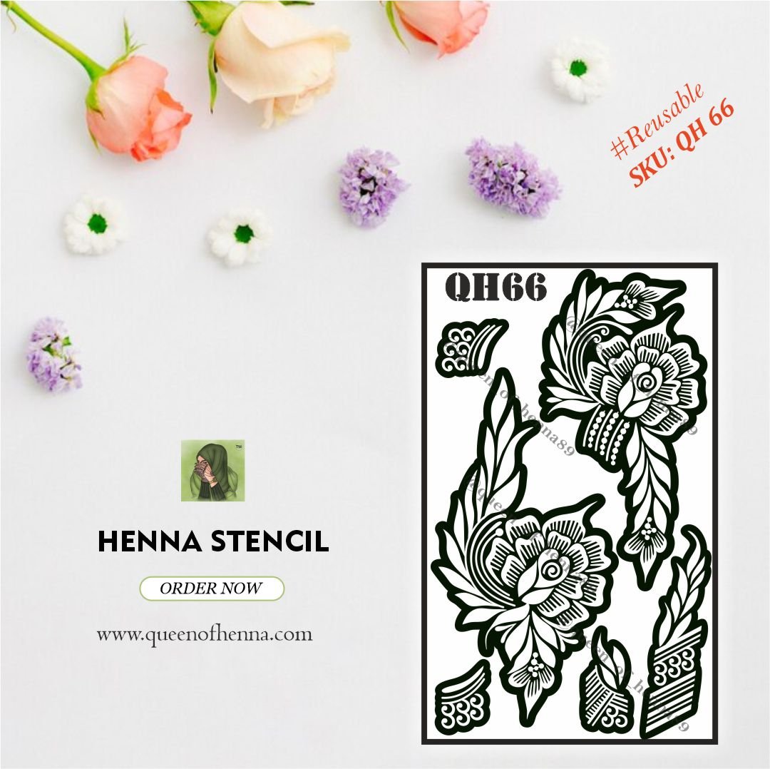 Reusable Medium Hand Henna Stencil (QH 66) | Beautiul Mehndi Sticker/Tattoo