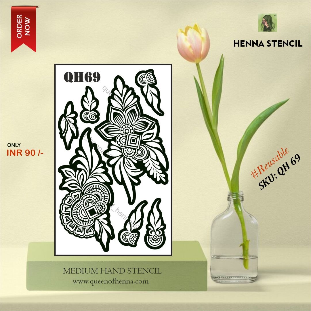 Reusable Medium Hand Stencil (QH 69) | Mehndi Sticker/Tattoo