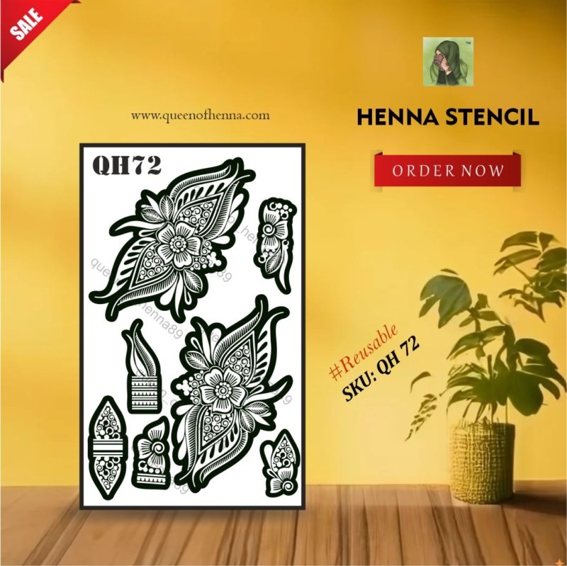 Reusable Medium Hand Henna Stencil (QH72) img1- queenofhenna.com