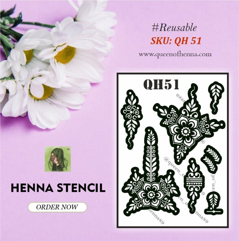 Reusable Medium Henna Stencil (QH 51) img 1- queenofhenna.com