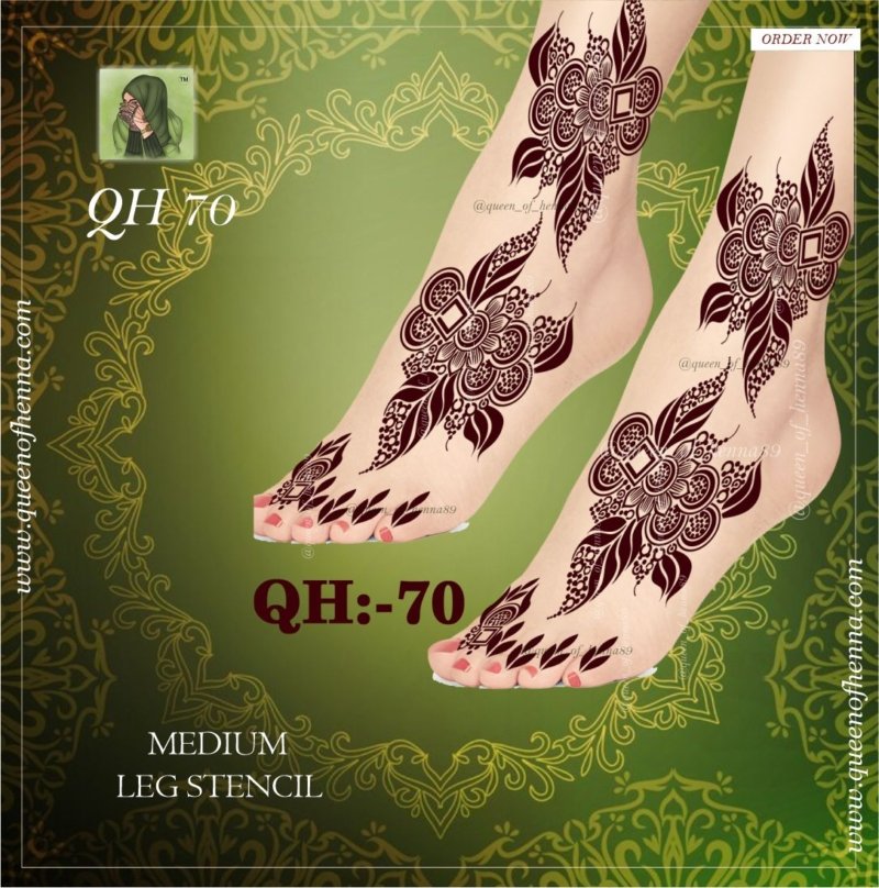 Reusable Medium Leg Henna Stencil (QH70) img2- queenofhenna.com