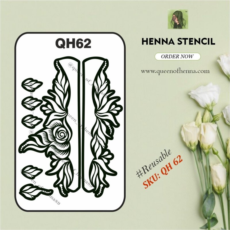 Reusable Small Leg Henna Stencil (QH 62) img 1- queenofhenna.com