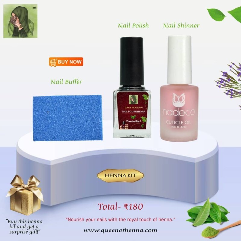 Buy 1 Henna Nail Polish + 1 Nail Shiner & Buffer and Get a Surprise Gift- queenofhenna.com