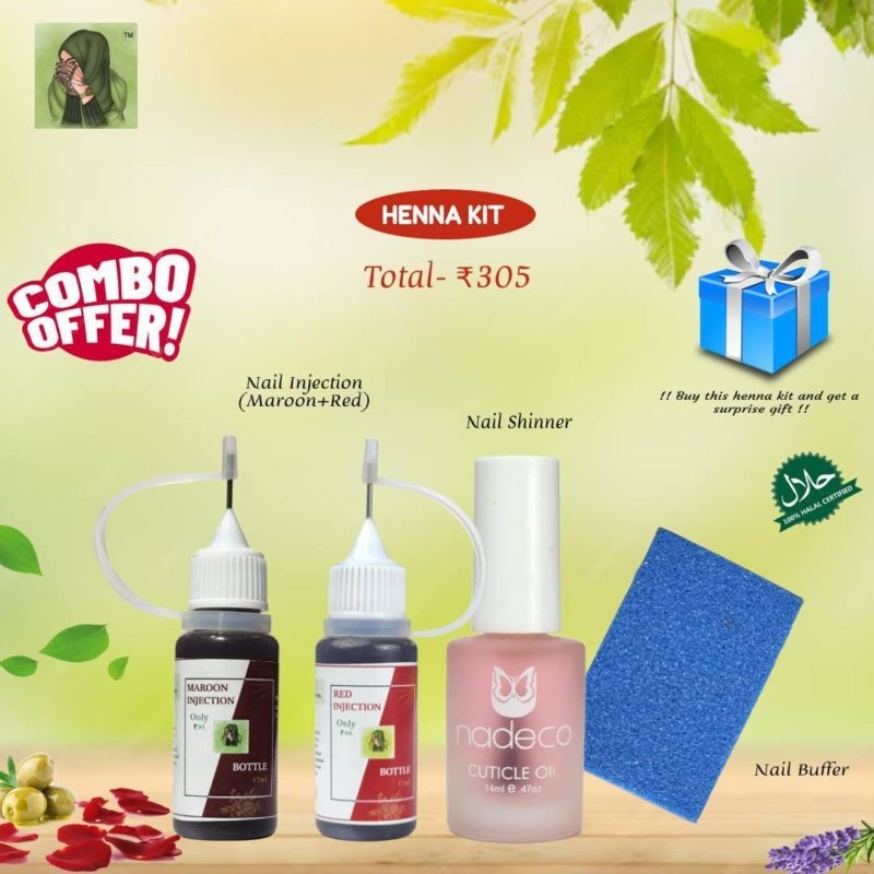 Buy 2 Nail Henna Injection (Red + Maroon) + 1 Nail Shiner & Buffer and Get a Surprise Gift- queenofhenna.com