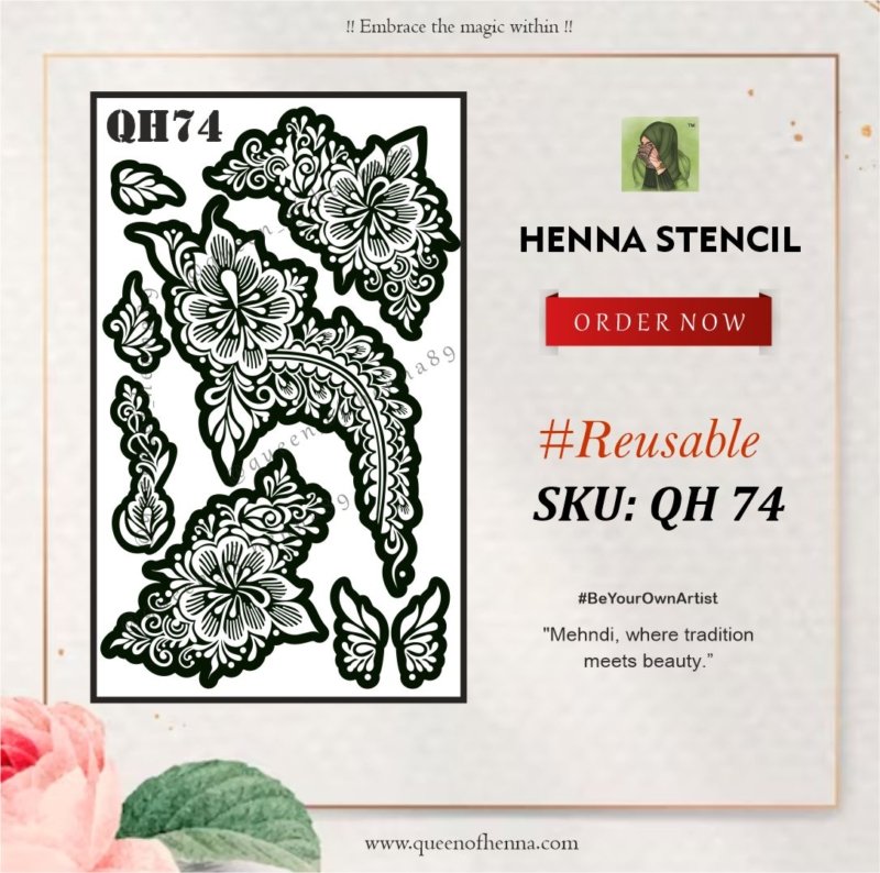 Reusable Bridal-large Hand Henna Stencil (QH74) img 1- queenofhenna.com