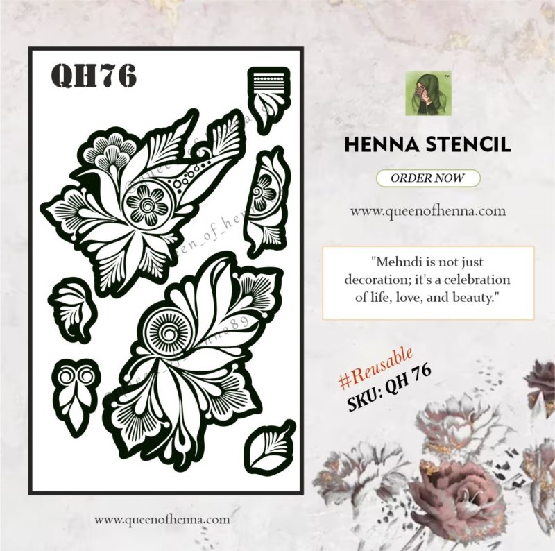 Reusable Medium Hand Henna Stencil (QH76) img 1- queenofhenna.com