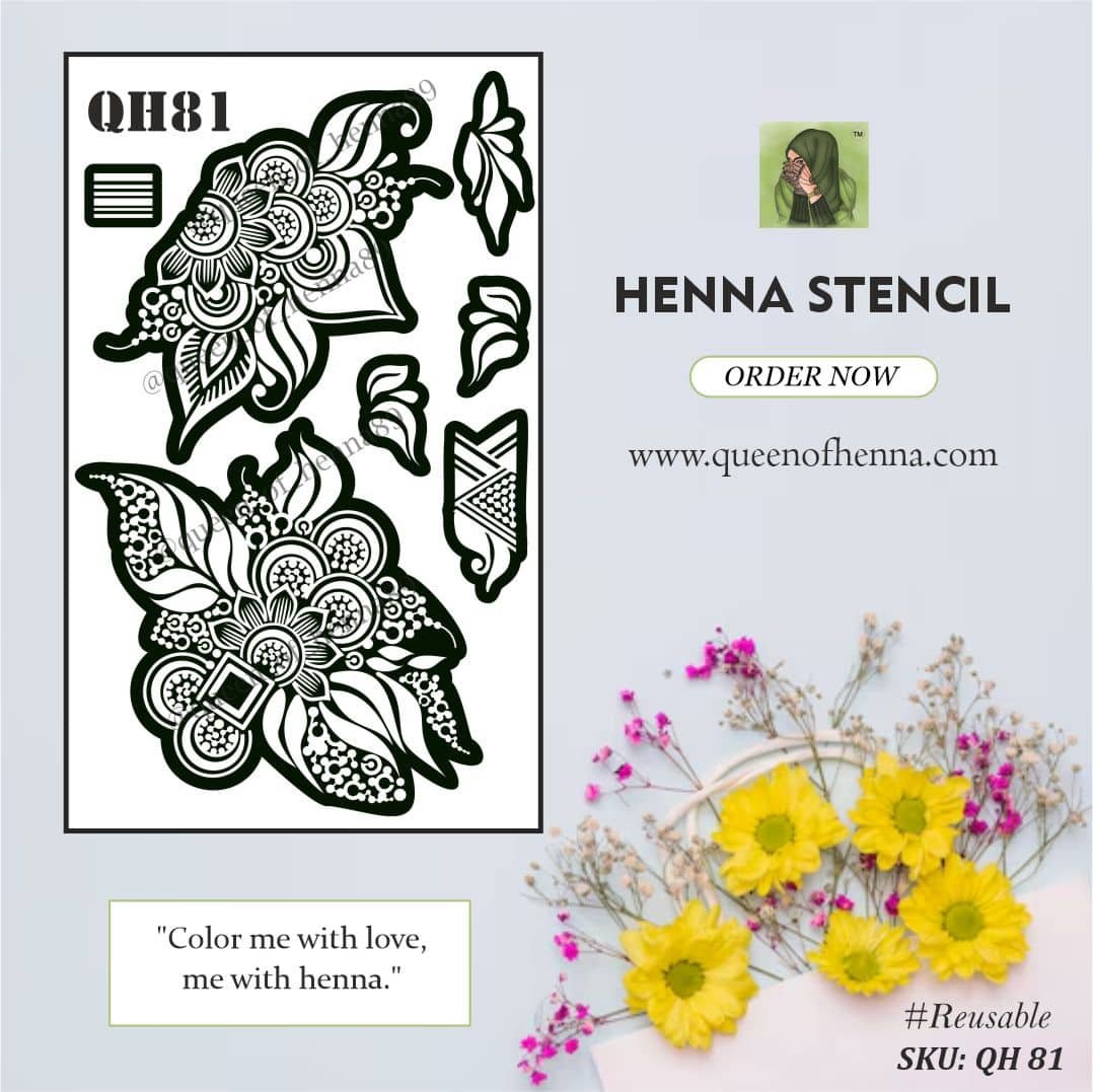 Reusable Medium Hand Henna Stencil (QH81) | Mehndi Sticker/Tattoo