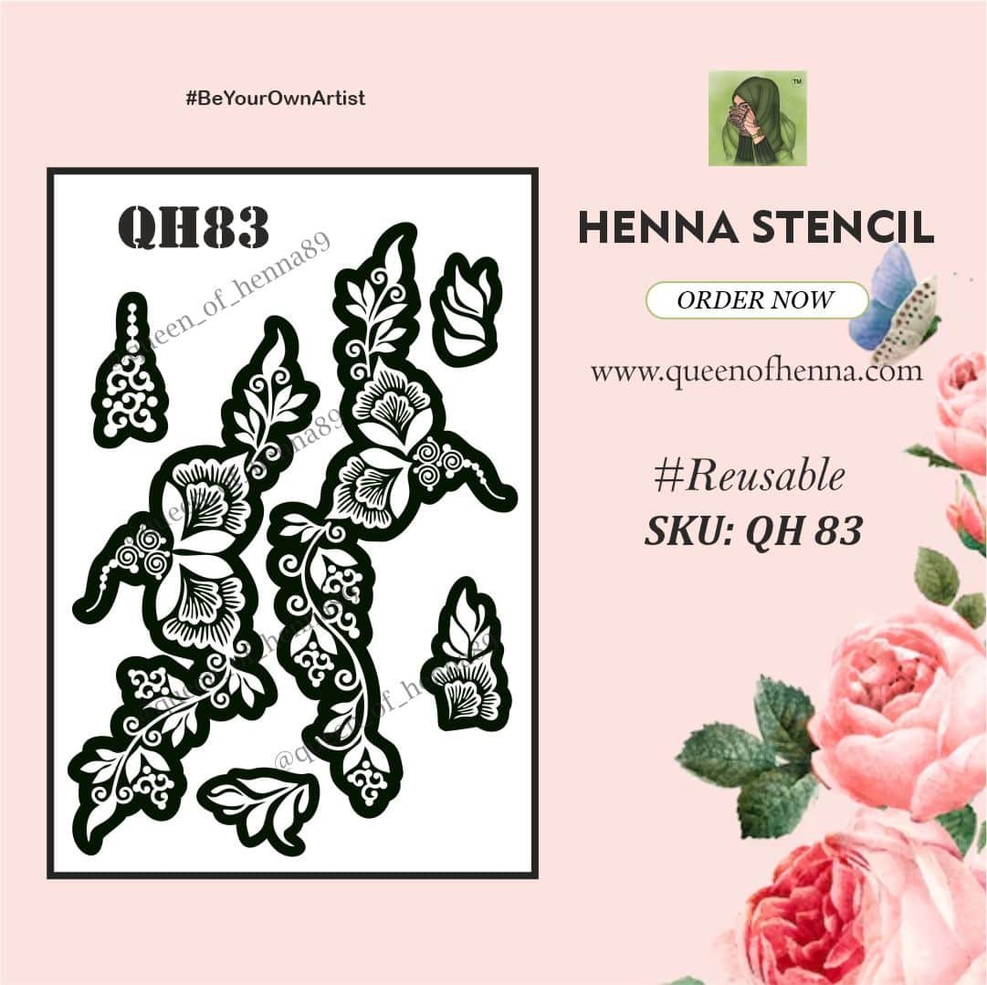 Reusable Medium Hand Henna Stencil (QH83) | Mehndi Sticker/Tattoo