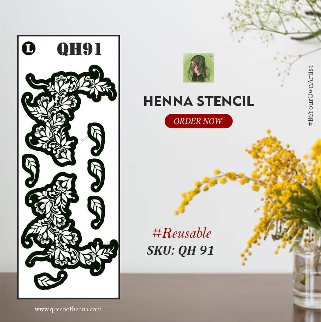 Reusable Medium Hand Henna Stencil (QH91) | Mehndi Sticker/Tattoo