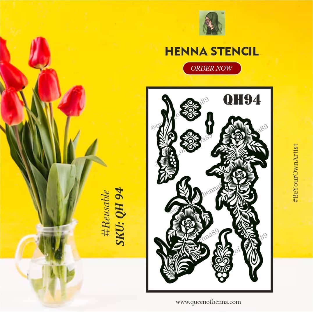 Reusable Medium Hand Henna Stencil (QH94) | Mehndi Sticker/Tattoo