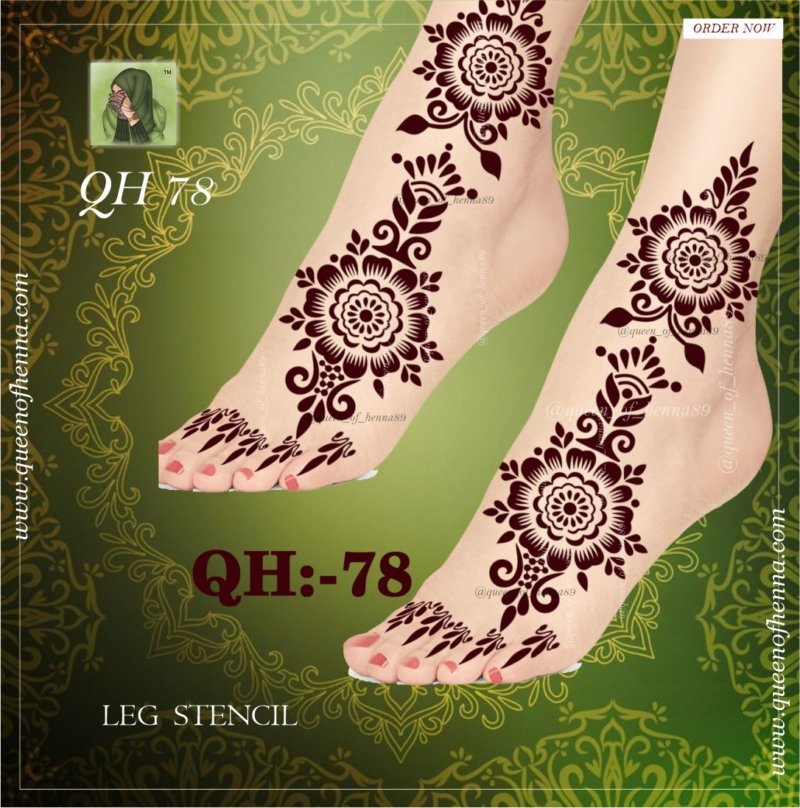 Reusable Medium Leg Henna Stencil (QH78) img 2- queenofhenna.com