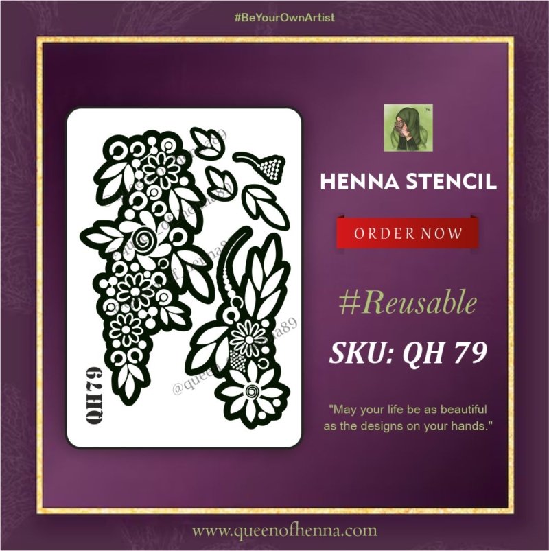 Reusable Medium Leg Henna Stencil (QH79) img 1- queenofhenna.com