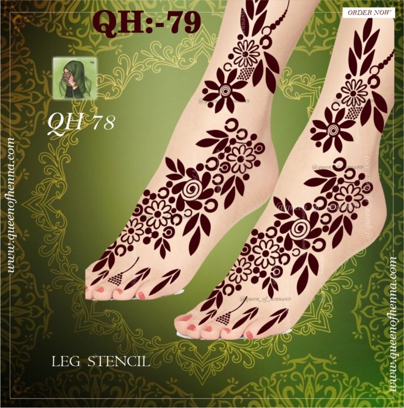 Reusable Medium Leg Henna Stencil (QH79) img 2- queenofhenna.com