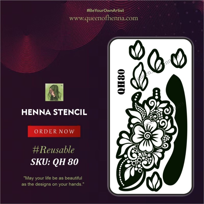 Reusable Medium Leg Henna Stencil (QH80) img 1- queenofhenna.com