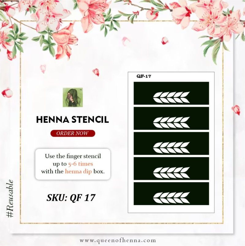 Reusable Small Finger Henna Stencil (QF 17) img 1- queenofhenna.com