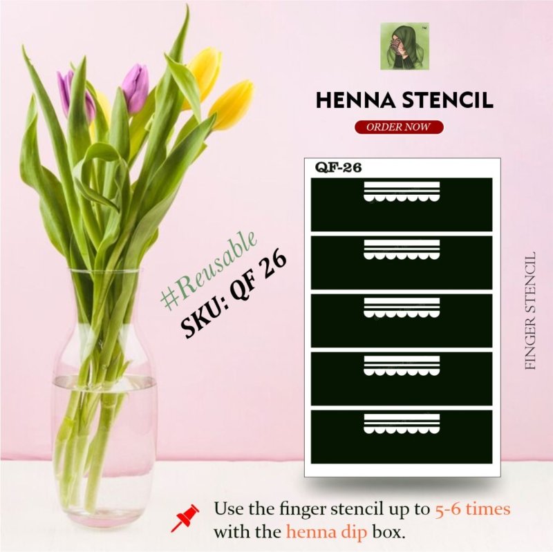 Reusable Small Finger Henna Stencil (QF 26) img 1- queenofhenna.com