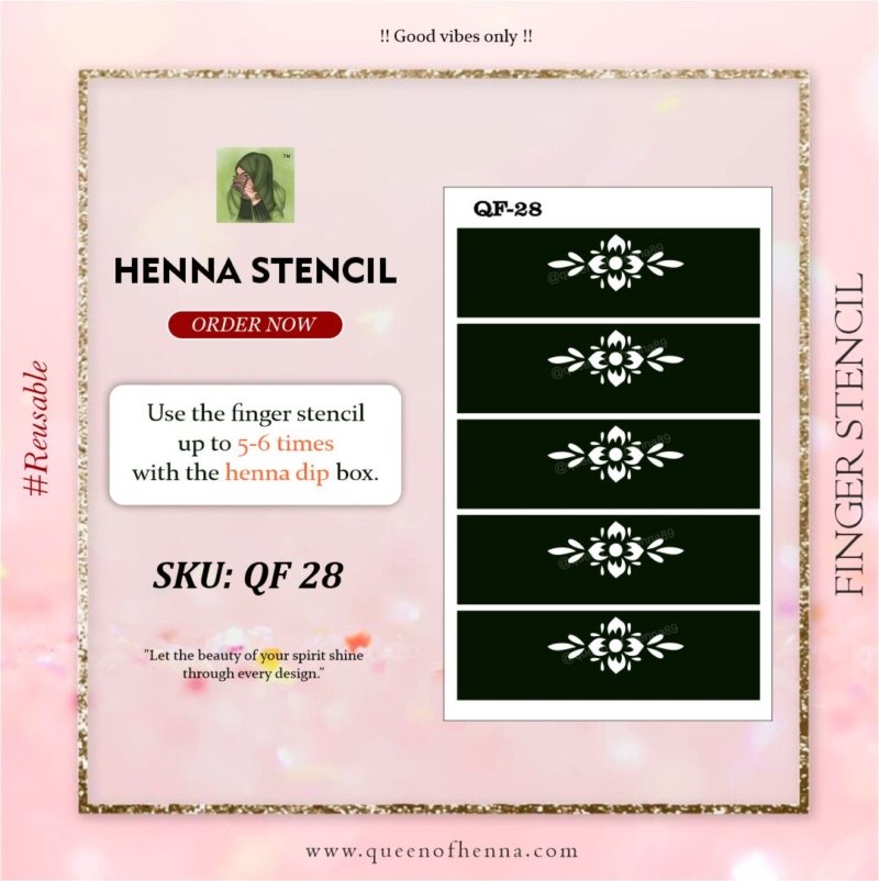 Reusable Small Finger Henna Stencil (QF 28) img 1- queenofhenna.com