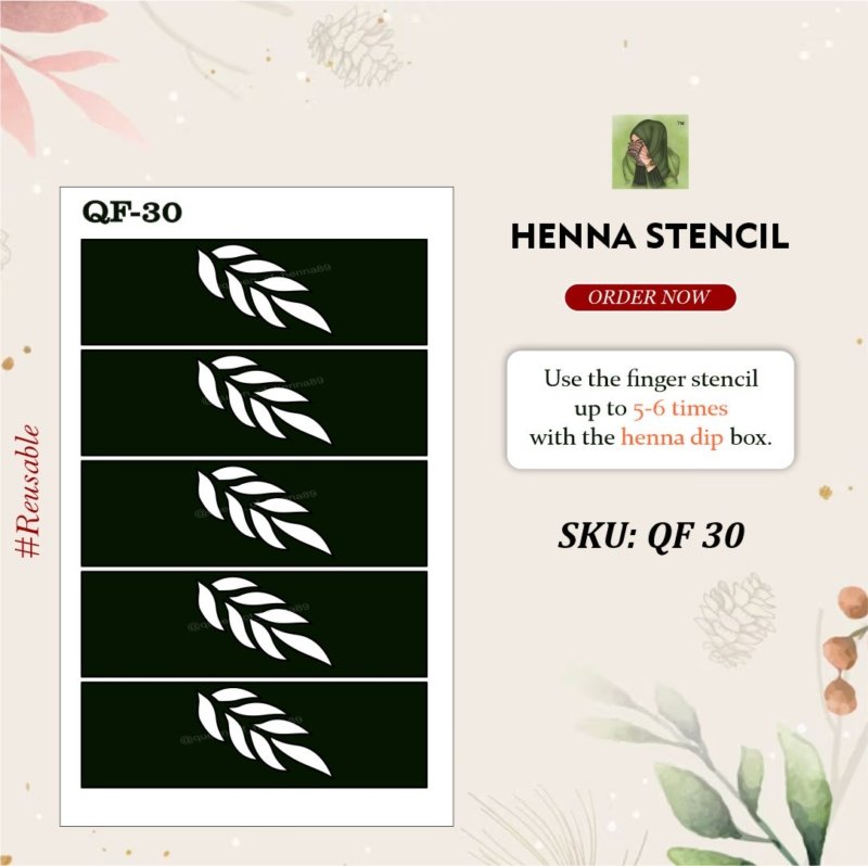 Reusable Small Finger Henna Stencil (QF 30) img 1- queenofhenna.com