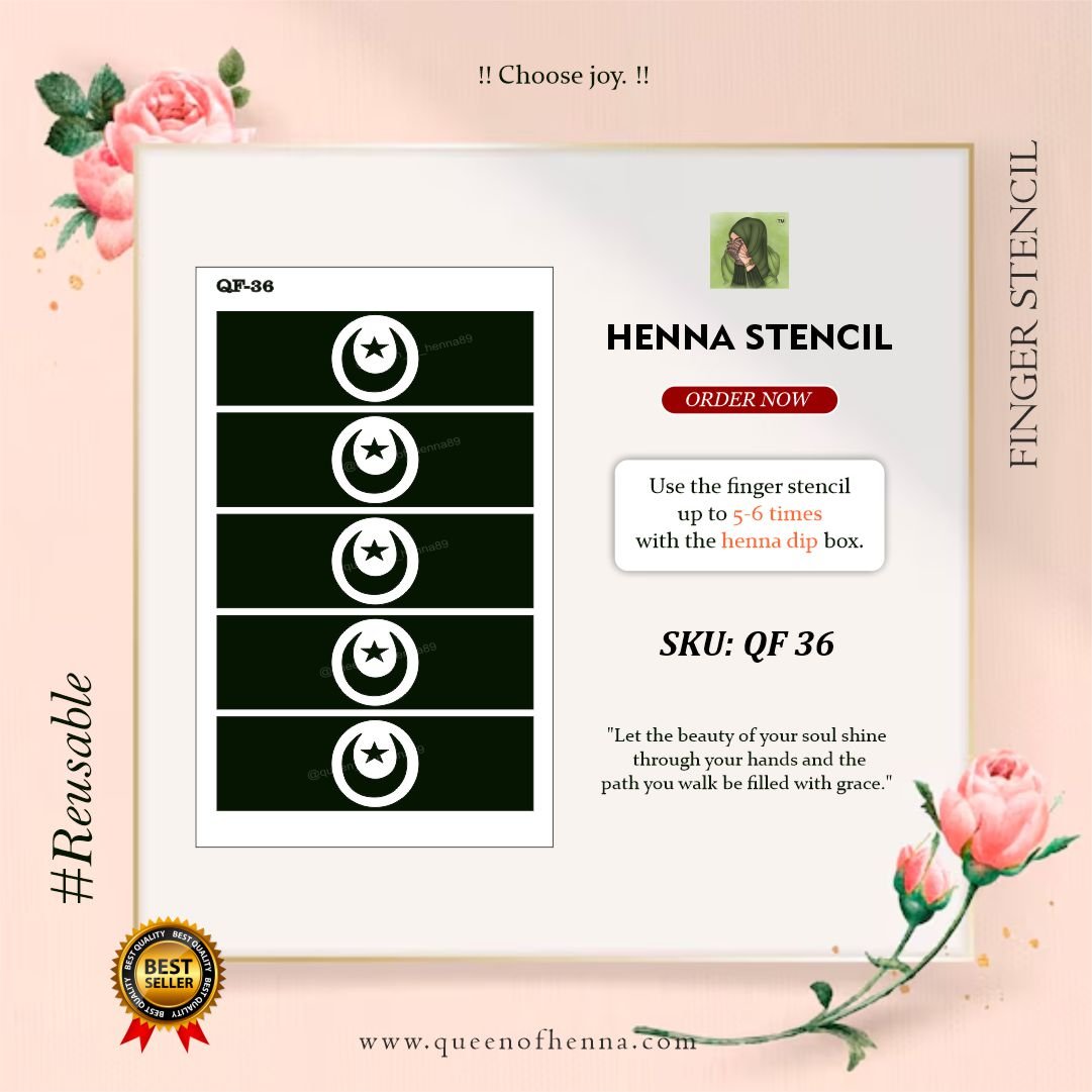 Reusable Small Finger Henna Stencil (QF36) | Mehndi Sticker/Tattoo