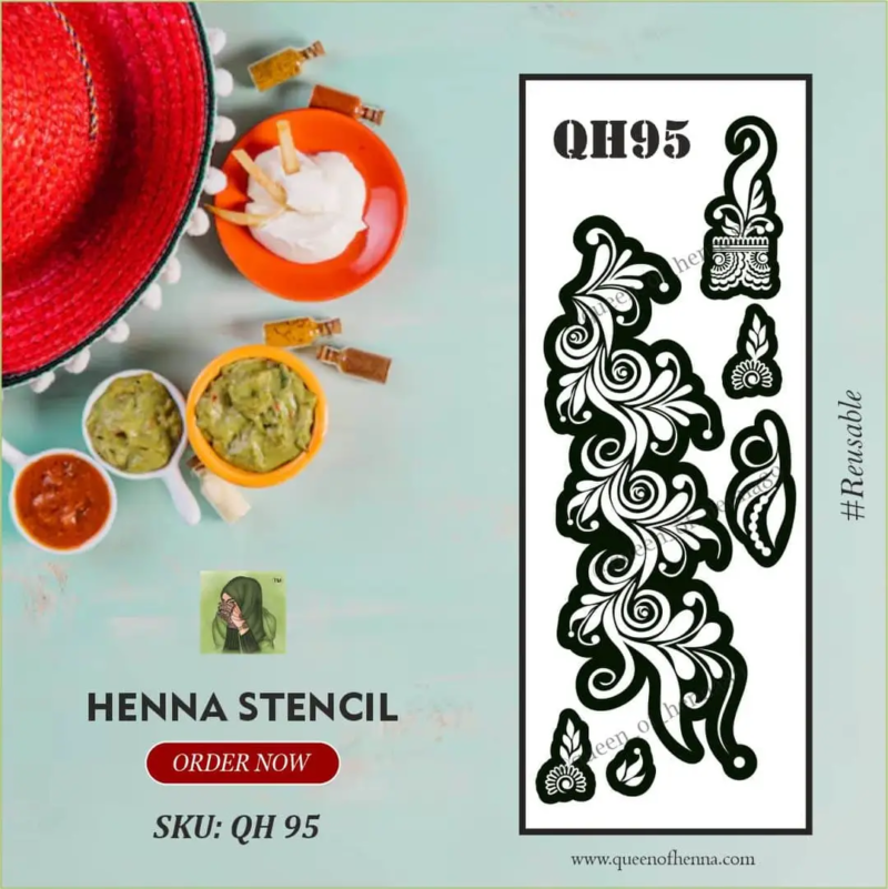 Reusable Small Leg Henna Stencil (QH95) img 1- queenofhenna.com