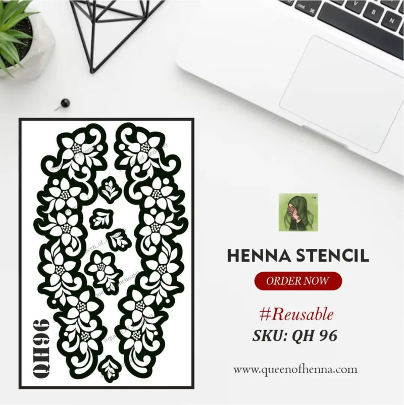 Reusable Small Leg Henna Stencil (QH96) img 1- queenofhenna.com