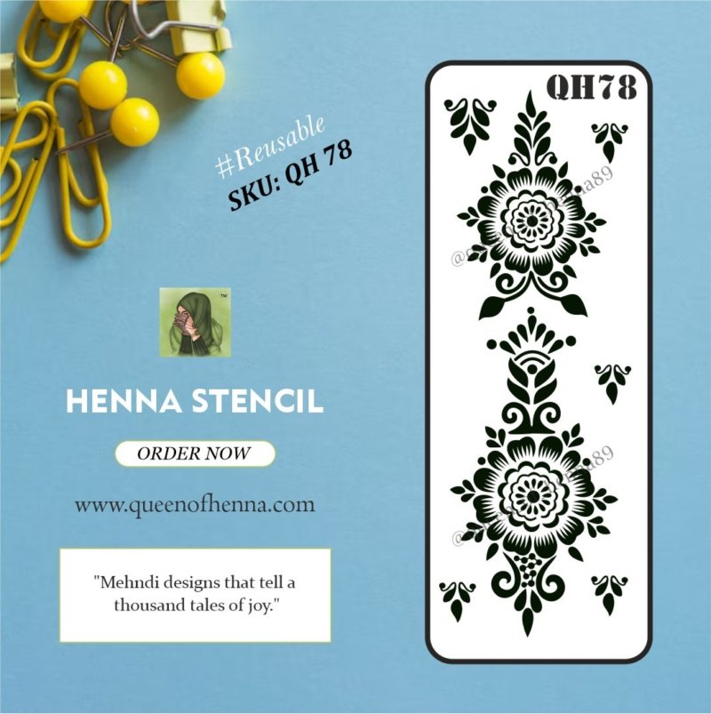 Reusable medium Leg Henna Stencil (QH78) img 1- queenofhenna.com