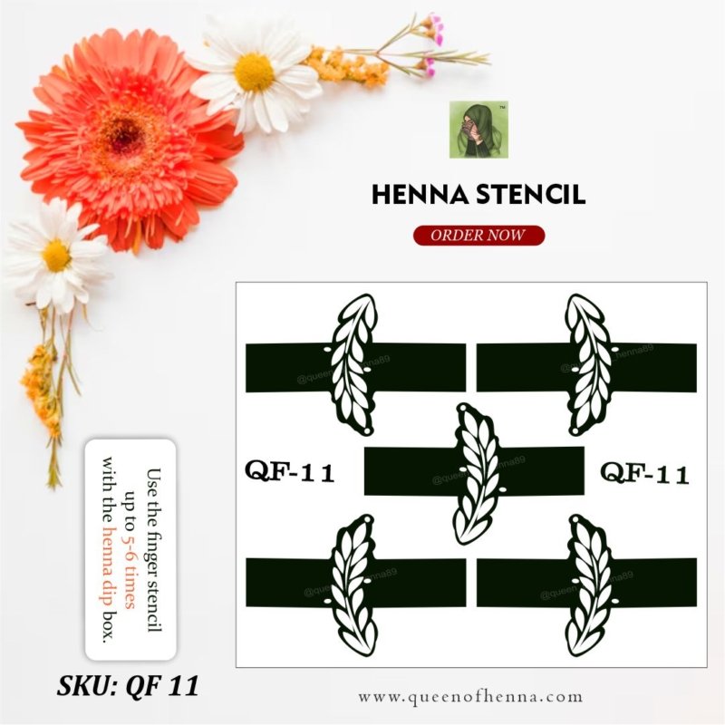 Reusable small Finger Henna Stencil (QF 11) img 1- queenofhenna.com